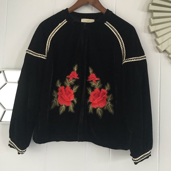 Anthropologie Jackets & Blazers - Elodie Anthropologie Velvet Embroidered Rose